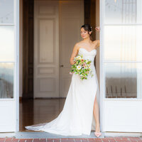 editorial bride double doors at hollins house in santa cruz