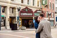 Knoxville newly engaged couple kisses at Tennessee Theatre