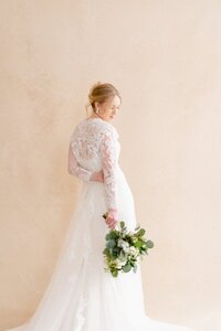 Editorial bridal portrait featuring Pronovias gown captured during an NYC wedding celebration
