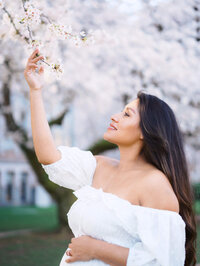 Seattle cherry blossoms maternity session at UW Quad at University of Washington.
