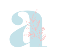 Blue lowercase A with pink floral outline