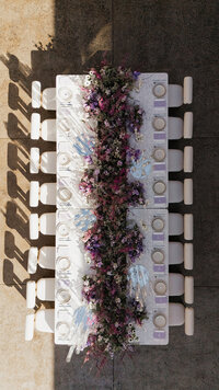 Aerial drone shot of wedding table