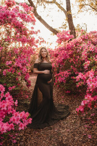 Maternity Photos in Charleston, SC -- Expectant mother poses for Maternity Portraits at Hampton Park in downtown Charleston, SC.