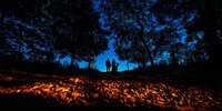 silhouette of bride and groom on their wedding day