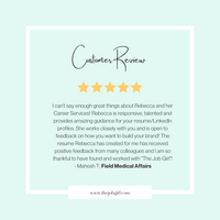 5-star client review for The Job Girl from high-achieving professionals in pharma, biotech, life sciences, and executive leadership roles.