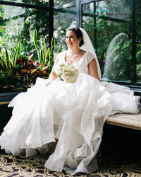 Cadid up close portrait of Bride looking to her left
