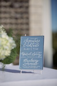 Baby blue wedding reception decor for Nantucket wedding.