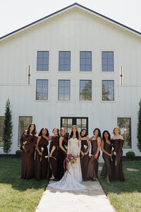 Tennessee wedding photo of bridesmaids all in brown