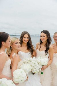 Newport bride with creme bridesmaids dresses