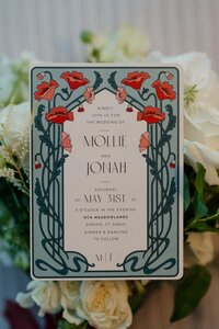 flat lay photo of wedding invitation from The Knot