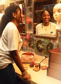 Senior portrait at the theater in Mobile, Alabama -- looking in the mirror.