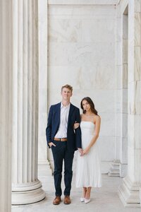 Editorial Engagement shoot white dress and blue suit