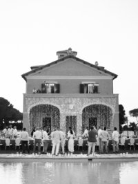 cocktail hour at villa di fiorano wedding photos by Leila Brewster