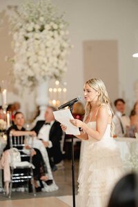 sister gives speech at belle mer wedding reception