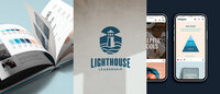 Lighthouse Leadership brand system shown across a guide, lead magnet, and social graphics