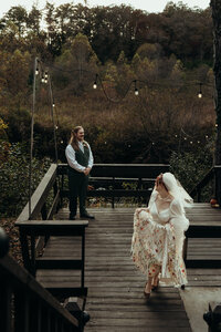 Newly married couple doing documentary and cinematic photos for their wedding / elopement at their blue ridge airbnb. Photos by Crimson Conure Photography based in Kennesaw, Georgia and Denver, Colorado