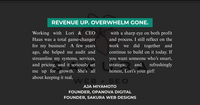 Client testimonial from Aja Miyamoto, founder of Opanova Digital and Sakura Web Designs: CEO Haus audited and streamlined her systems, services and pricing with a sharp eye on both profit and process