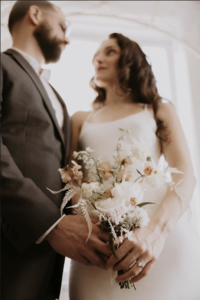 Wedding bouquet from Charlottesville florist Flowergirl Cville. Venue: Maison Charlottesville. Photography by Amy Mitchell.