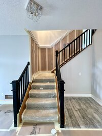 Wayzata board and batten stair prep and painting by by Maple Grove interior painting TD Interiors.
