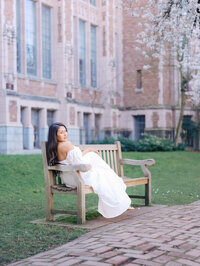 Editorial maternity session during the cherry blossoms season at UW Quad at the University of Washington in Seattle.