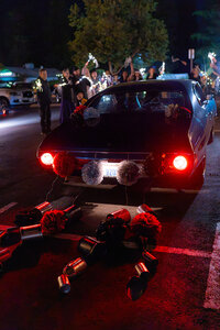 wedding getaway car with bride and groom at the exchange 1874 in woodbridge california