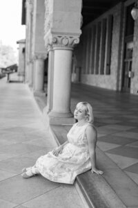 Senior girl wearing a vintage dress during her Palo Alto High School senior portrait session