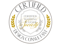 Round seal of the master certified Iowa wedding consultant society featuring gold laurels, a diploma, and elegant text on a white background.