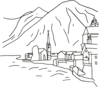 hand illustrated mountain and city