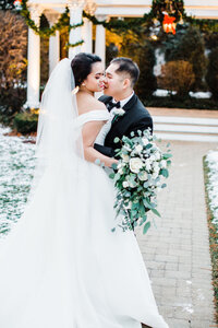 Bride and groom sharing a romantic moment