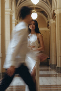artsy photo from engagement photoshoot in National Museum in Prague