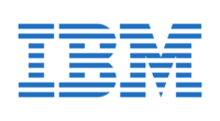IBM logo in blue stripes