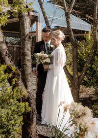 Bride and Groom getting ready for their intimate wedding at Mildred Hall in Portland Oregon