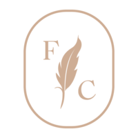 Simple icon with initials FC and an illustrated feather