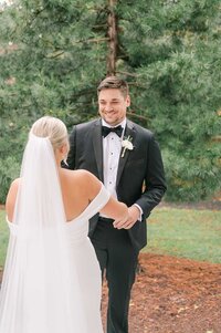 First look between couple at burr mansion wedding