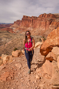 Kate Outdoors hiking to Cohab Canyon in Capitol Reef National Park.