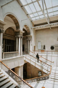 Elopement Couple Descending Steps at Art Institute Chicago