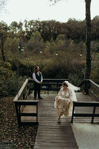 Newly married couple doing documentary and cinematic photos for their wedding / elopement at their blue ridge airbnb. Photos by Crimson Conure Photography based in Kennesaw, Georgia and Denver, Colorado