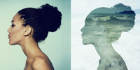 Ocean photograph transformed into layered Cross Point baptism artwork