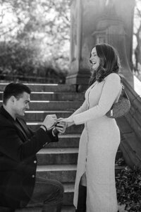 Black and white New York city proposal photo shoot