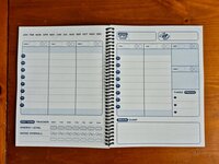 Open planner displaying a daily and weekly planning system for organizing tasks, appointments, and priorities.