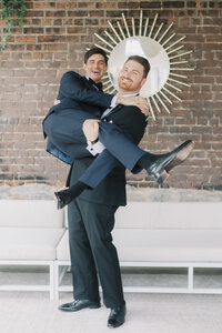 Groom and Friend | Bazart Griffintown Luxury Wedding Photography in Montreal | Juno by Julia C. Vona