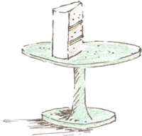 A hand drawn illustration of the last piece of cake on a cake stand
