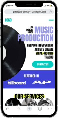 Music Production Showit Website Template On Mobile