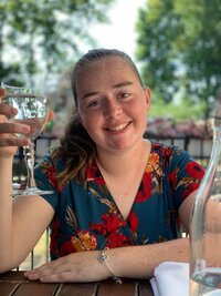 Abigail Griebelbauer holding a glass of water