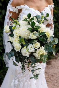 White and green wedding bouquet close-up