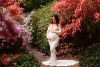 Maternity Photos in Charleston, SC -- Expectant mother poses for Maternity Portraits at Hampton Park in downtown Charleston, SC.