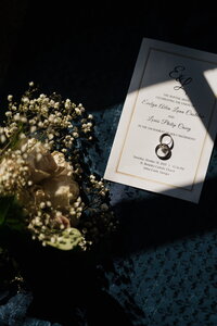 flat lay wedding detail photo with window light shining through