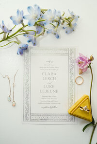 Invitation, jewelry, and wedding florals by Flowergirl Cville. Jessa Rose Moments Photography.