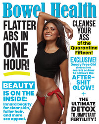 Cover image for Bowel Health magazine featuring dynamic typography and engaging visuals, shot by Ylva Erevall.