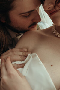 Newly married couple doing documentary and cinematic photos for their wedding / elopement at their blue ridge airbnb. Photos by Crimson Conure Photography based in Kennesaw, Georgia and Denver, Colorado